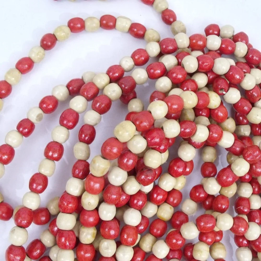 Wood Bead Garland Red and Natural 4 Strands 31 Feet